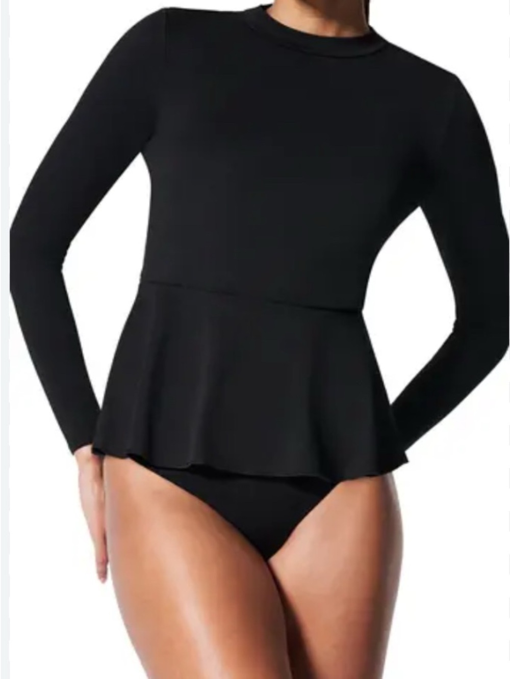 SPANX Black Long-Sleeve Peplum Rashguard
